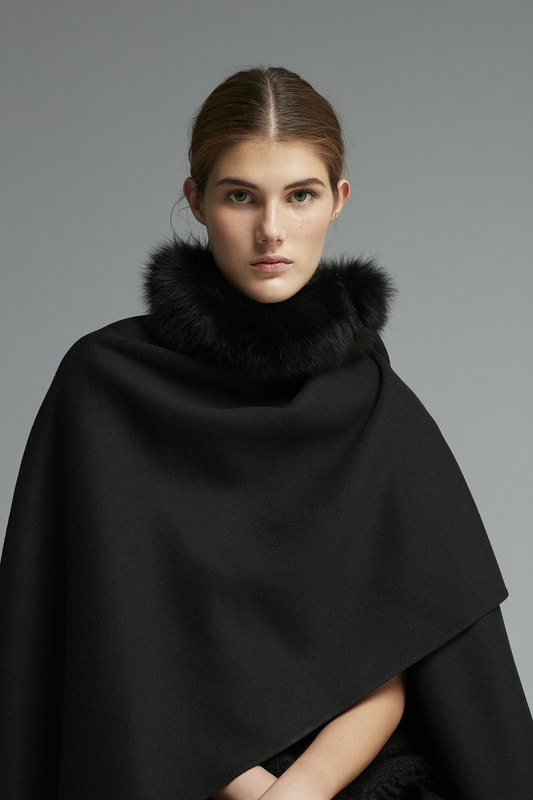 black Carolina Herrera fur-collar cape