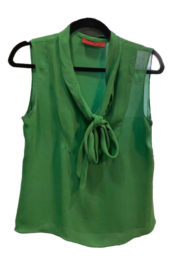 Carolina Herrera green sleeveless bow neck blousePicture