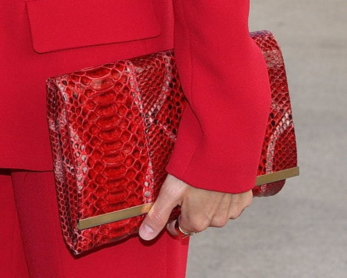Queen Letizia carries red Carolina Herrera Maysa clutch bag