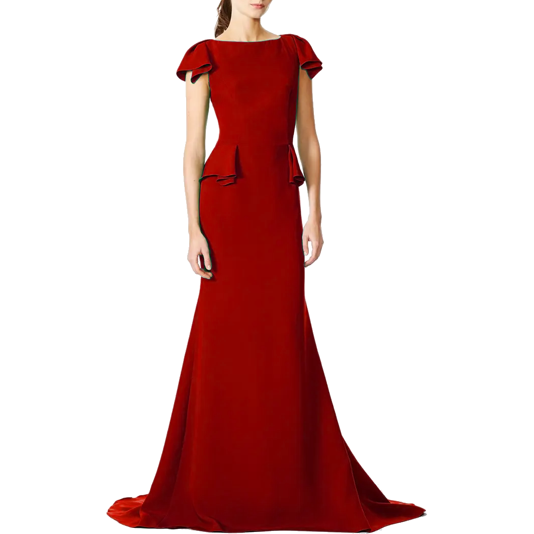 Carolina Herrera Ruffled Cap Sleeve Georgette Gown in Red