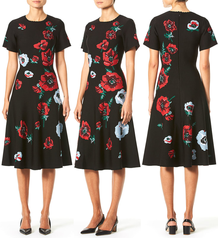 Carolina Herrera Short-Sleeve Poppy-Print Knit Dress