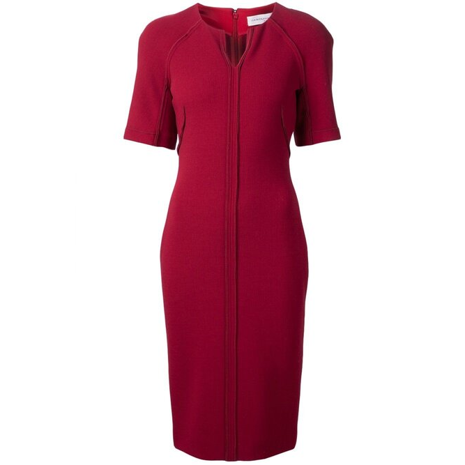Carolina Herrera Split-Neck Dress in Red