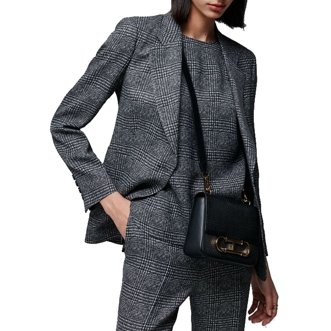 Carolina Herrera Tailored Crepe Jacket in Grey/Black Check