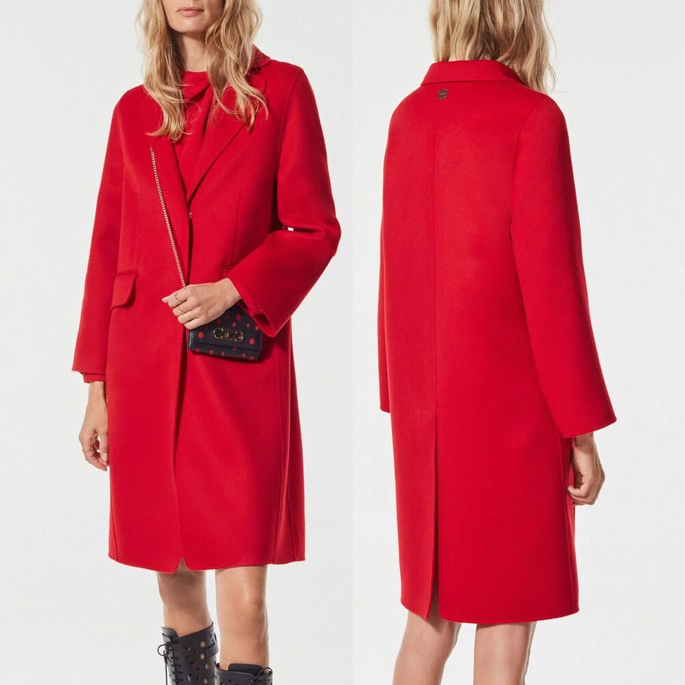 CH Carolina Herrera Double-Faced Wool Cocoon Coat in Red