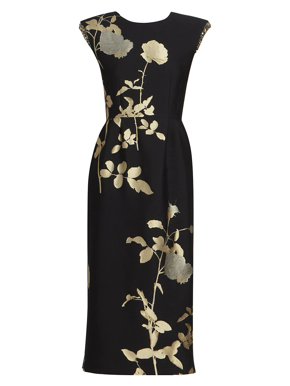 Dries Van Noten black and gold floral jacquard midi dress