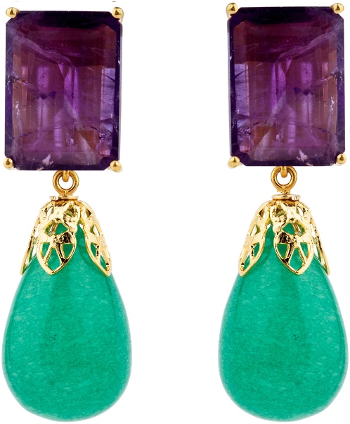Bounkit Amethyst and Green Jade drop earrings