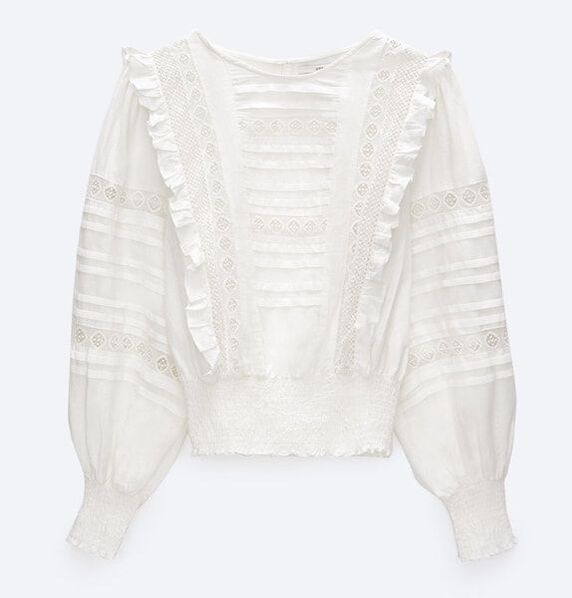 Uterque Lace and Ruffles Linen Top