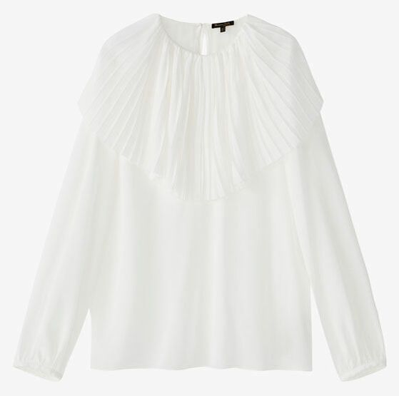 Massimo Dutti Limited Edition Silk Blouse With Pleated Capelet