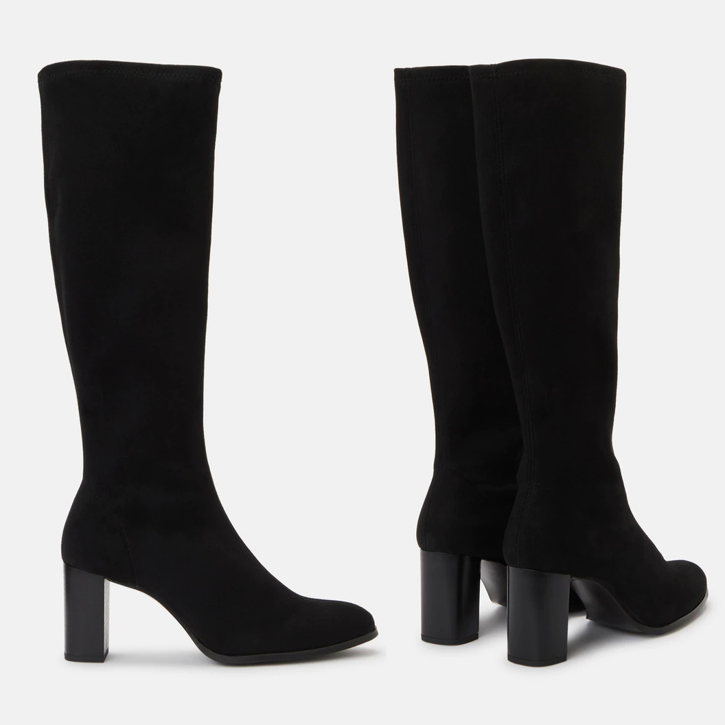 LT black elastic knee-high boots with round toe and block heel from El Corte Ingles 