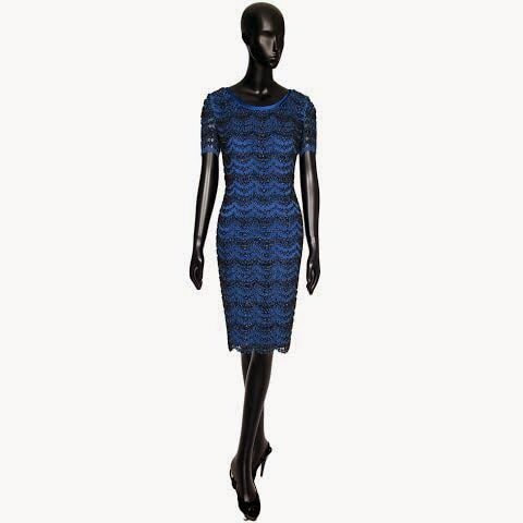 Felipe Varela Embroidered Lace Dress in Blue & Black