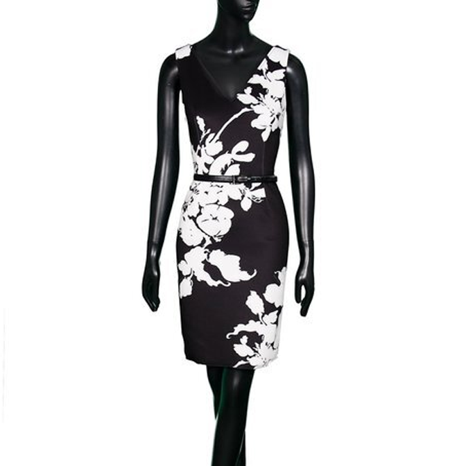 Felipe Varela Sleeveless Floral Print Dress in Black & White
