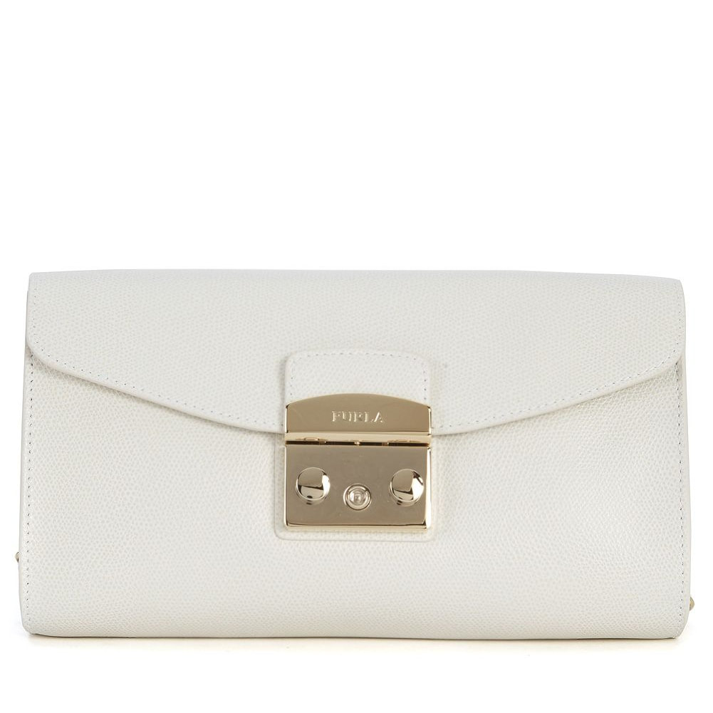 Furla 'Metropolis' white leather shoulder bag pochette clutch