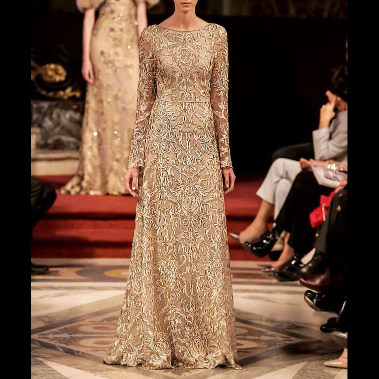 Gabriel Lage Embroidered Gown in Champagne