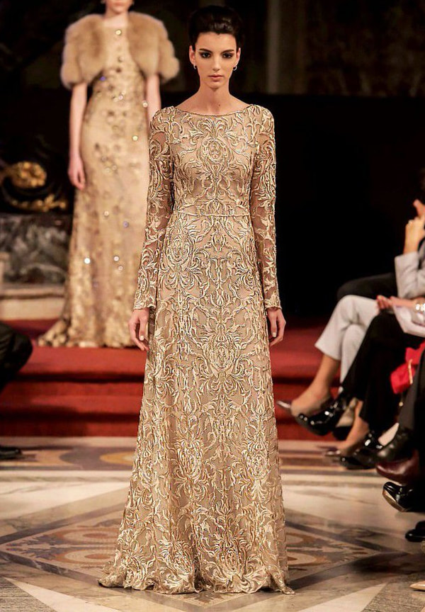 Gabriel Lage Embroidered Gown in champagne