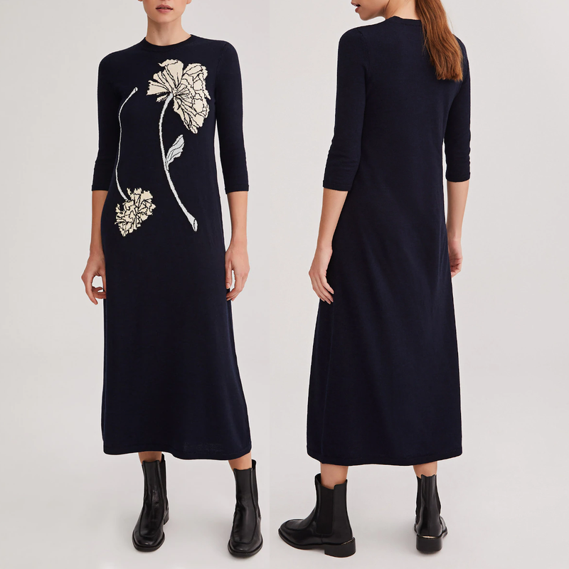 Galcon Studio Floral Intarsia Knit Dress in navy