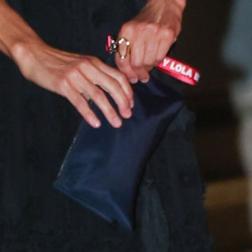 Queen Letizia carries Bimba y Lola Black Nylon Double Wallet Clutch