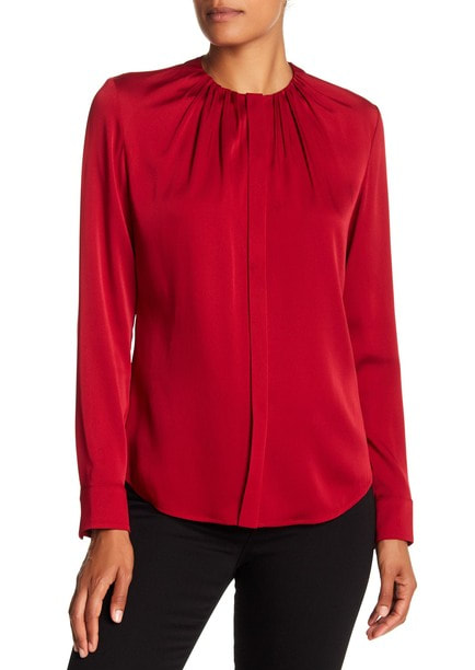 red Hugo Boss BOSS 'Banora' gathered neck silk blouse