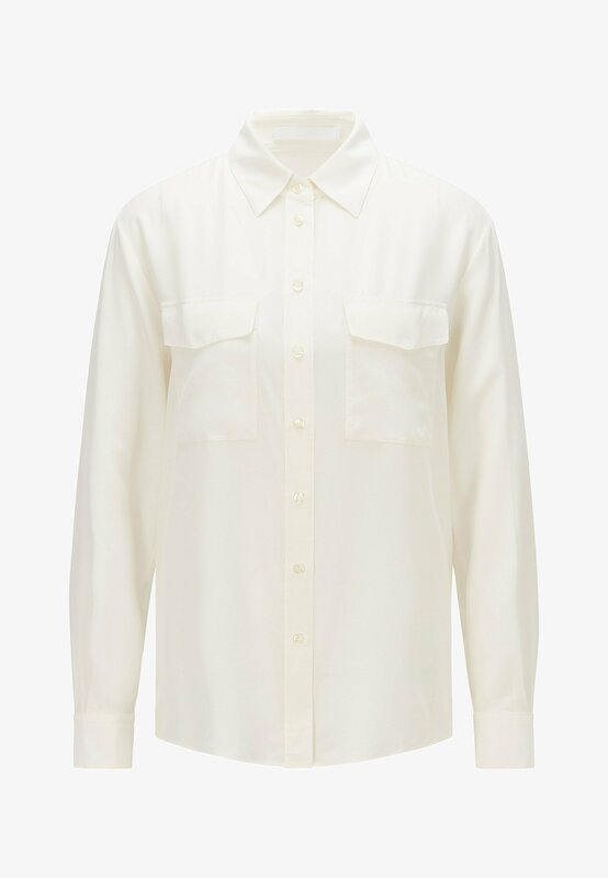 Hugo Boss 'Biventi' Sand-Washed Silk Blouse in white