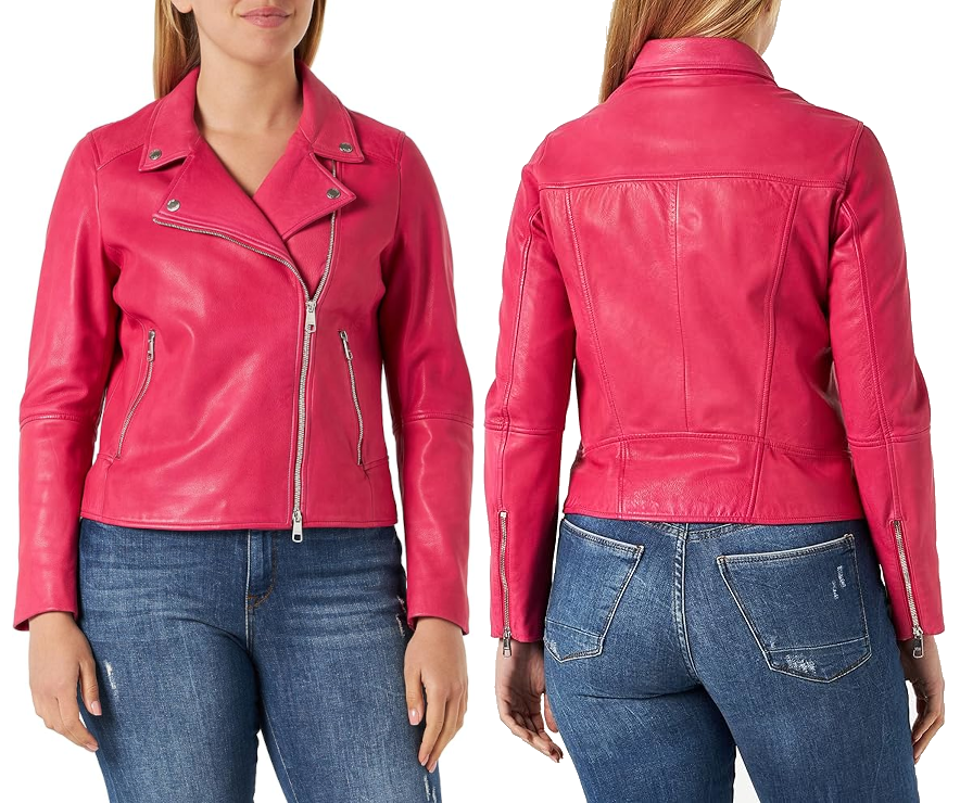 Hugo Boss 'Saleli' Leather Biker Jacket in Pink