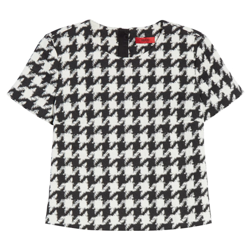 Hugo Boss 'Clady' Houndstooth Top in White
