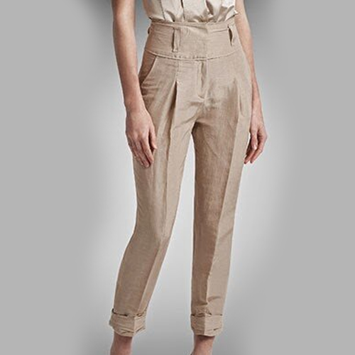 Hugo Boss High-Waisted Cropped Linen Trousers in Beige
