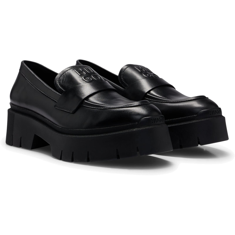 Hugo Boss 'Kris' Chunky-Sole Loafers in Black Leather