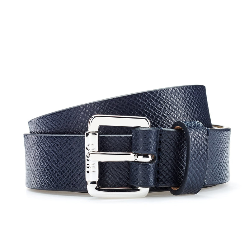 Hugo Boss Dark Blue 'Mayfair B.' buckled belt in Italian saffiano-printed leather