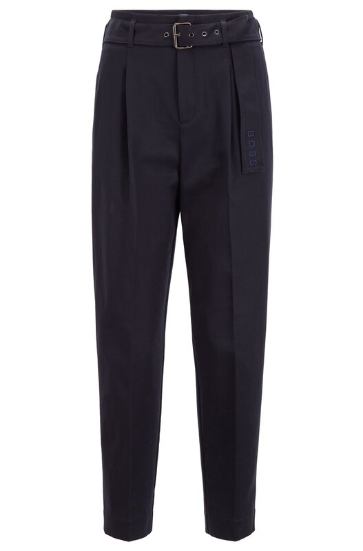 Hugo Boss 'Safashy1' dark blue relaxed-fit paper-bag trousers in stretch twill