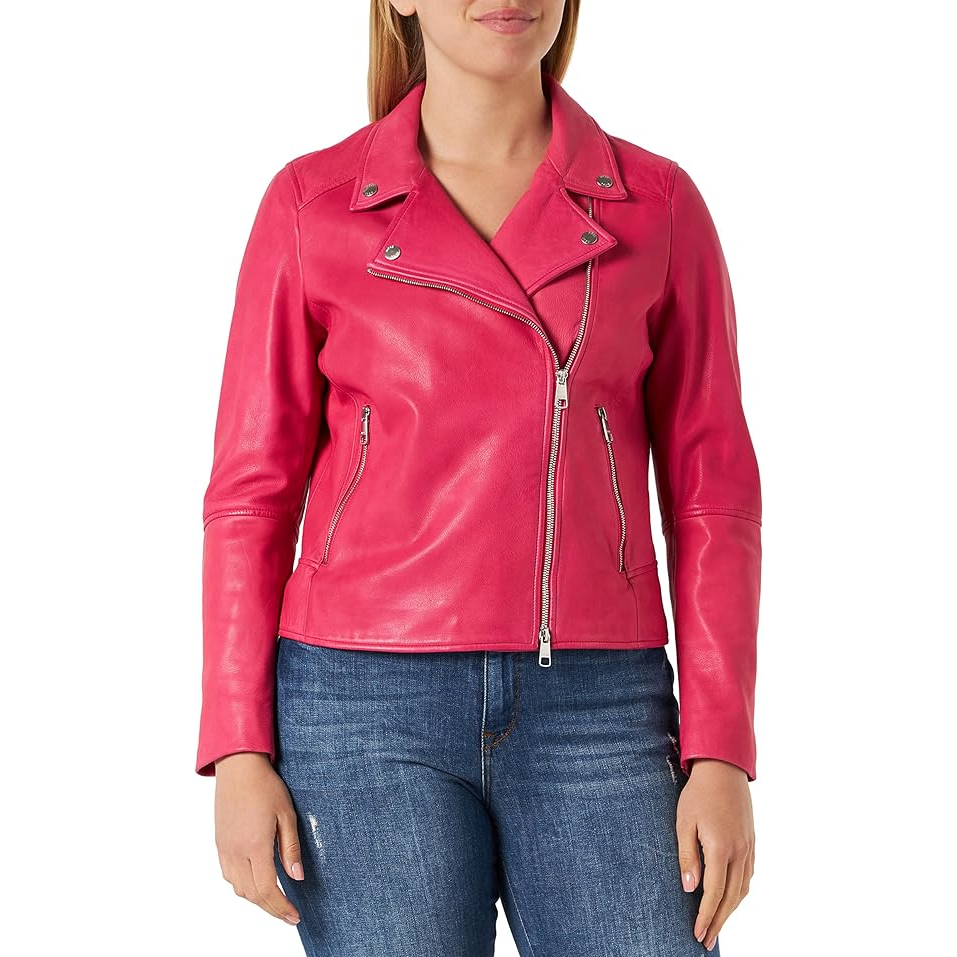 Hugo Boss Saleli Leather Biker Jacket in Pink