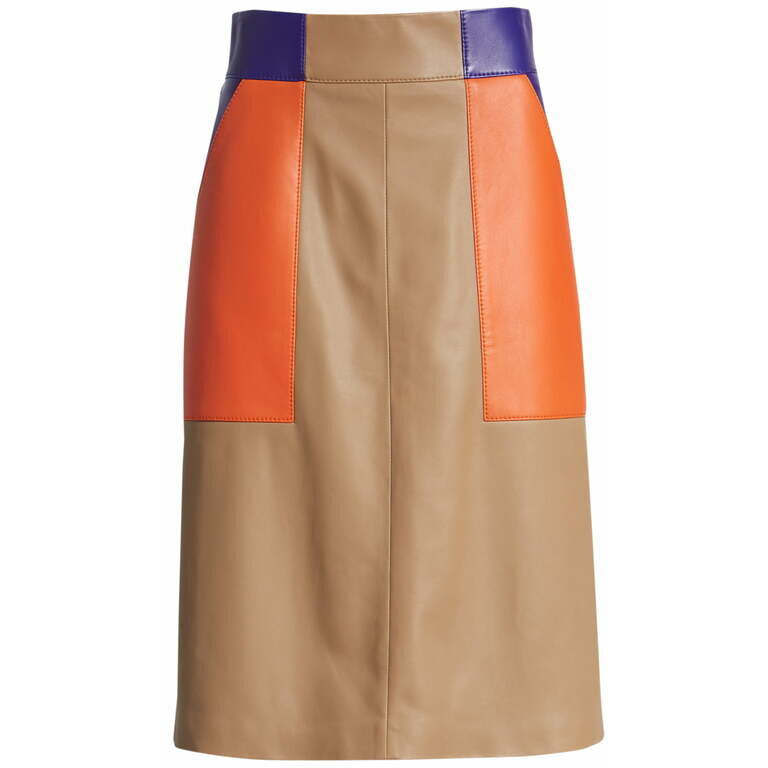 Hugo Boss 'Seplea' Colorblock Leather A-Line Skirt