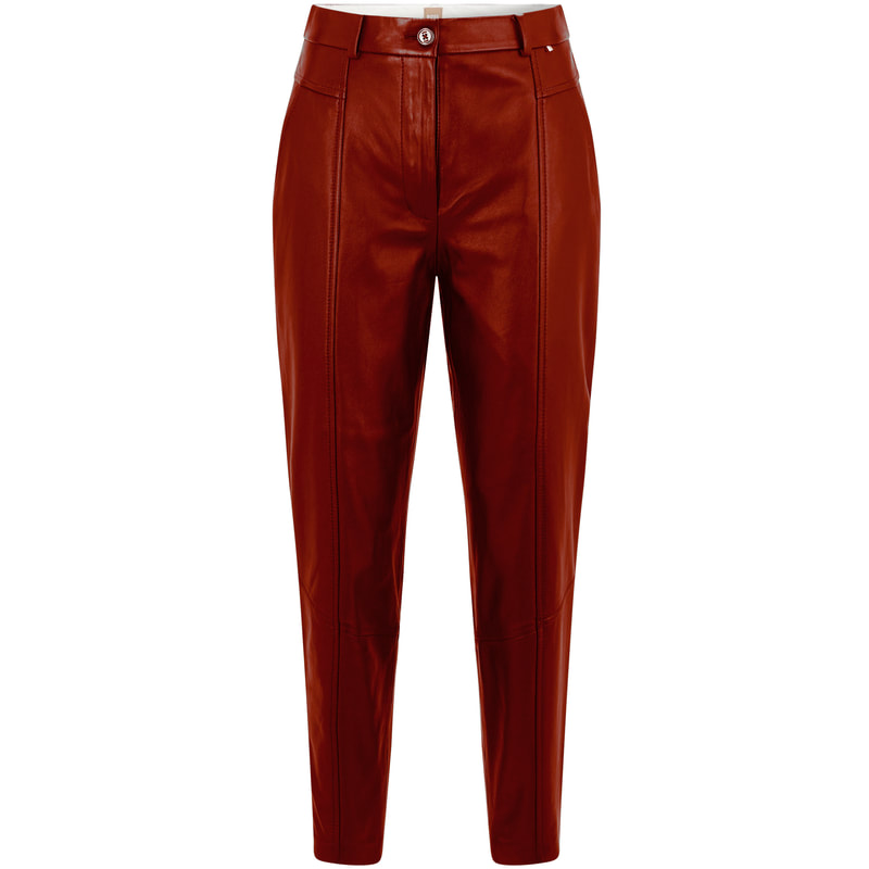 Hugo Boss Sistine Cropped Leather Trousers in Dark Red