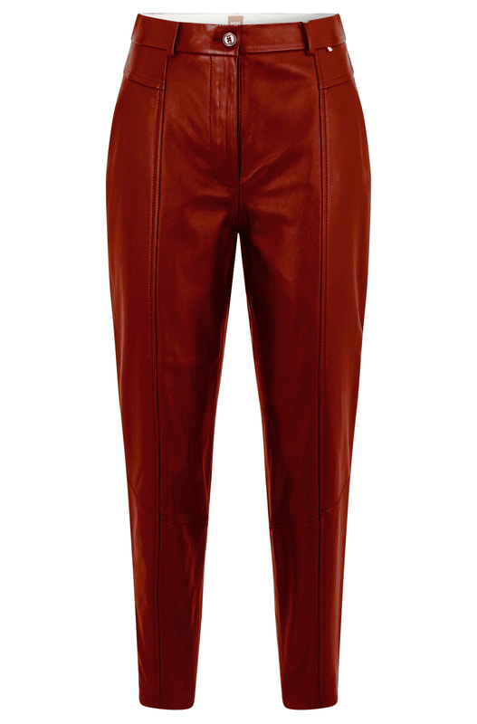 Hugo Boss 'Sistine' Cropped Leather Trousers in Dark Red