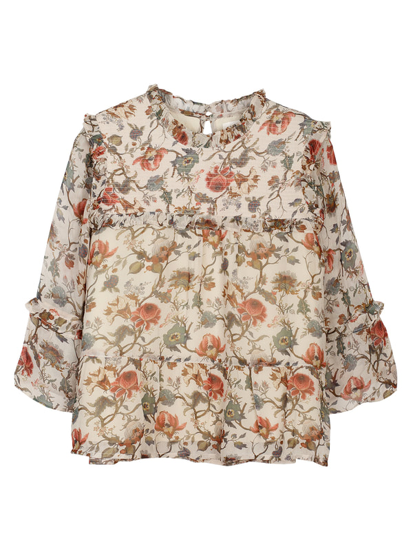 Indi & Cold floral print blouse with three-quarter sleeves and ruffled yoke