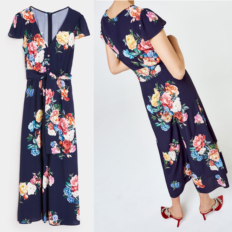 Uterque navy floral print jumpsuit