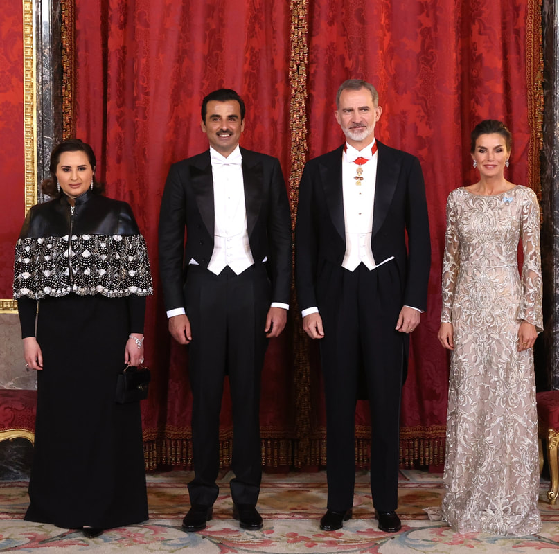 King Felipe VI and Queen Letizia of Spain hosted a gala dinner in honour of the Emir of Qatar and his wife, who are on a two day State Visit to Spain, at the Royal Palace of Madrid on 17 May 2022