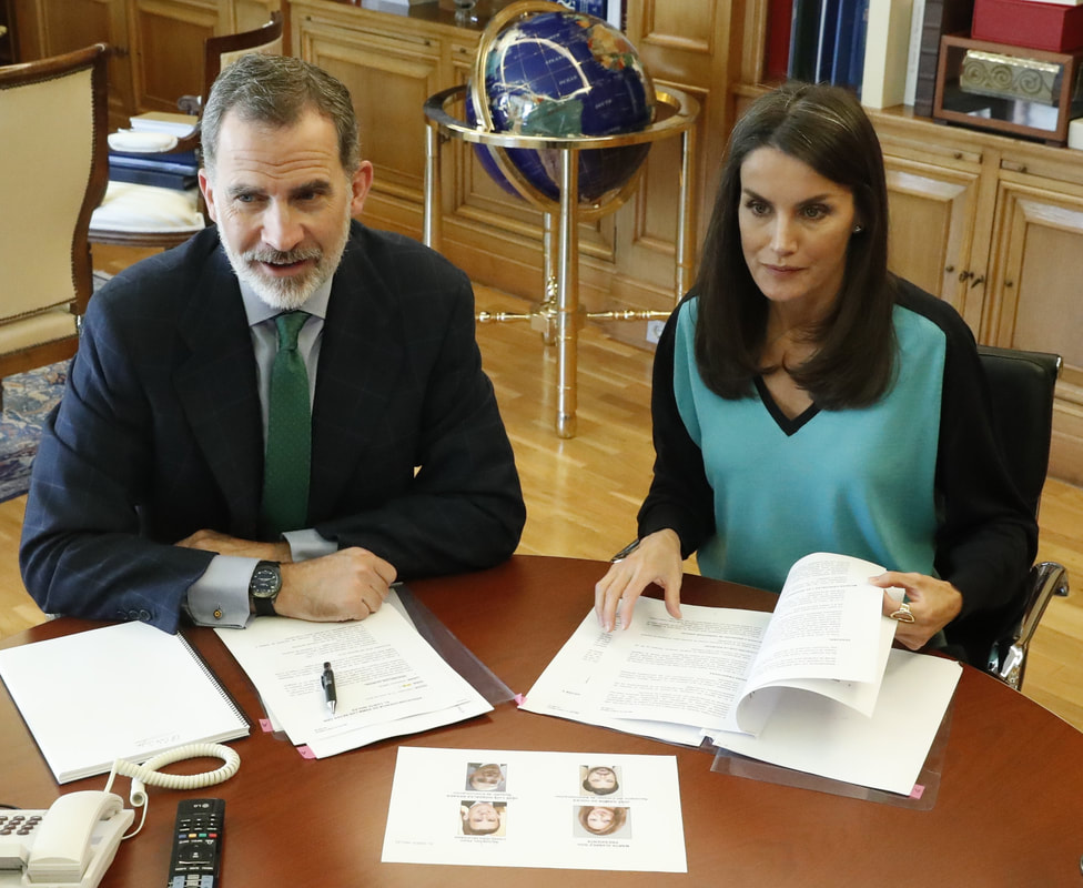 The King and Queen of Spain held video conferences from their home at the Palace of Zarzuela on 10 June 2020