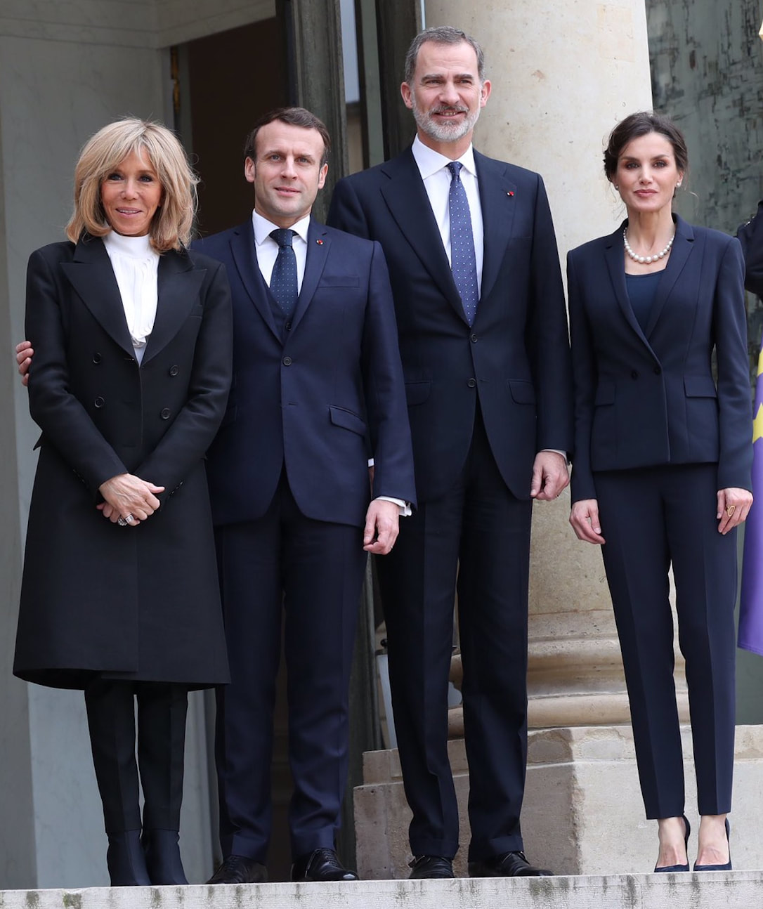 King Felipe VI and Queen Letizia of Spain attend a lunch hosted by the president of the French Republic, Emmanuel Macron and First Lady Brigitte Macron at Elysee Palace upon their arrival in Paris 11 March 2020
