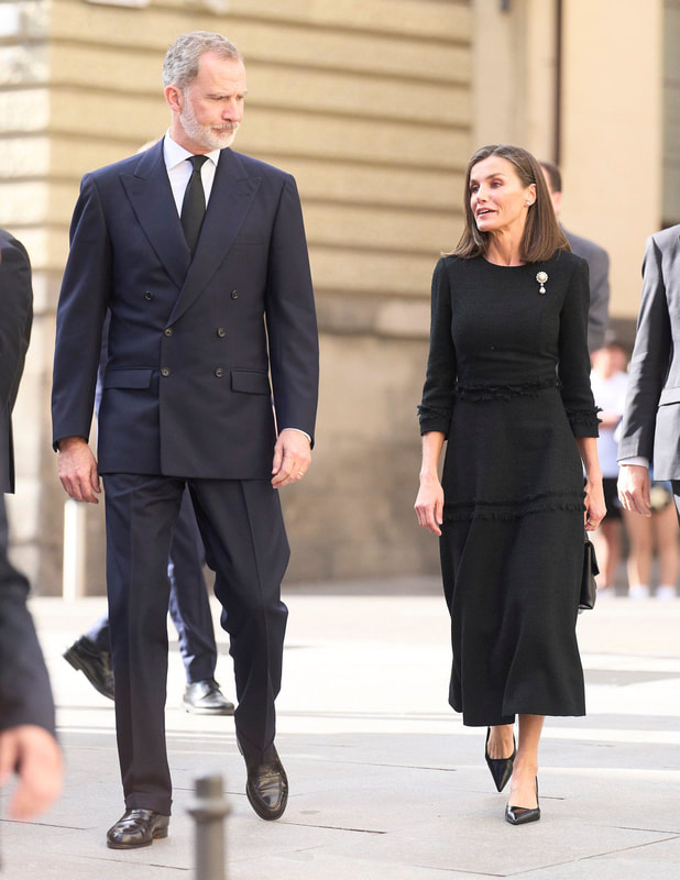 King Felipe VI and Queen Letizia attend funeral mass of Fernando Gomez-Acebo y de Borbon at Castrense Cathedral in Madrid on 8 April 2024