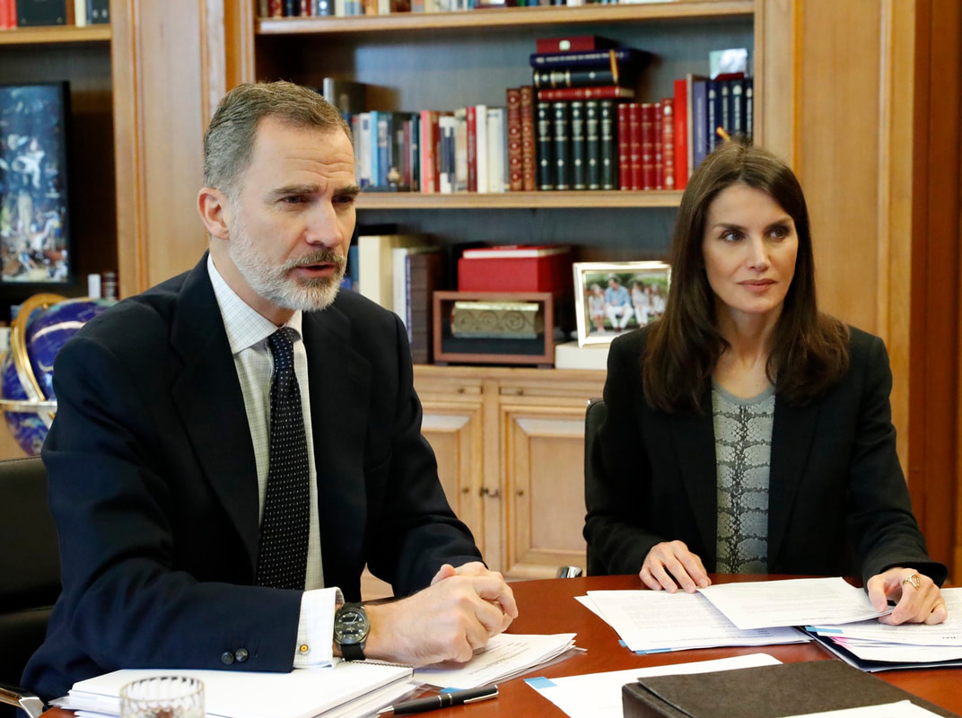 The King and Queen of Spain continued video conferences at the Palace of Zarzuela on 21 April 2020