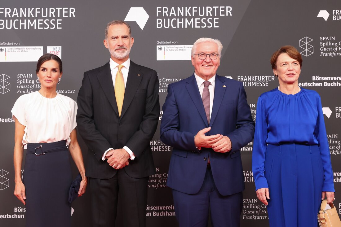 King Felipe VI, Queen Letizia, German President Frank-Walter Steinmeier and his wife Elke Büdenbender inaugurate the Frankfurt Book Fair on 18 October 2022