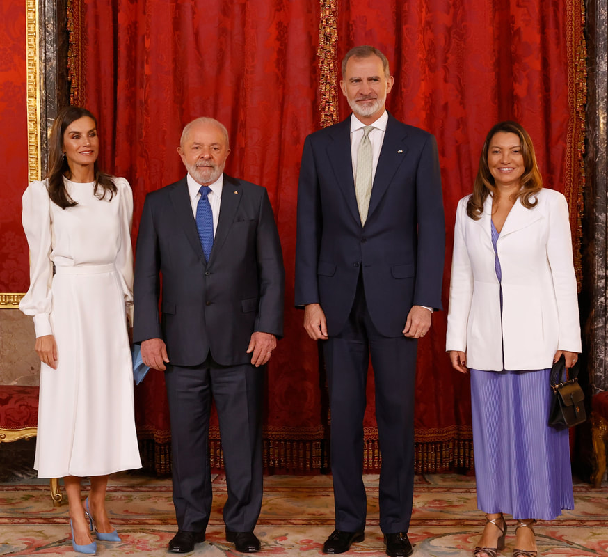 Queen Letizia and King Felipe VI hosted a luncheon at the Royal Palace of Madrid in honor of the President of Brazil, Luiz Inácio Lula da Silva, and the First Lady, Rosángela Lula da Silva to commemorate their official visit to Spain on 26th April 2023