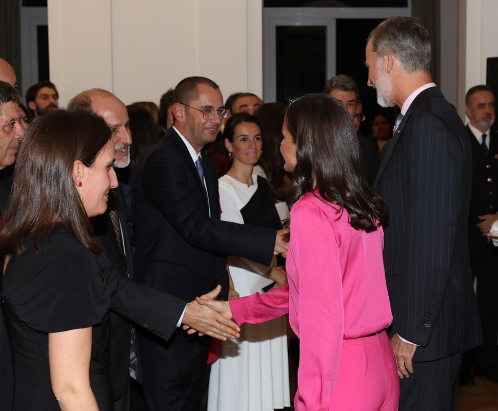 King Felipe VI and Queen Letizia of Spain meet Spanish expatriates residing in Germany during a reception at the Spanish embassy on Day 1 of State Visit to Germany on 16th October 2022