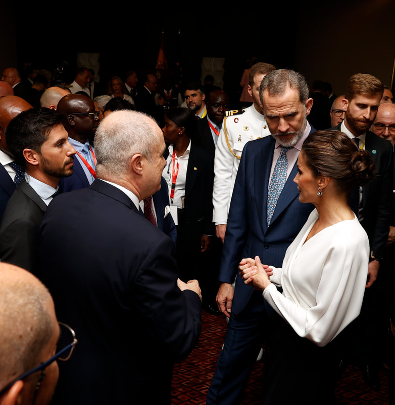 King Felipe and Queen Letizia attend a cocktail dinner reception for the Spanish community residents in Angola at the Epic Sana Hotel in Luanda on 7th February 2023