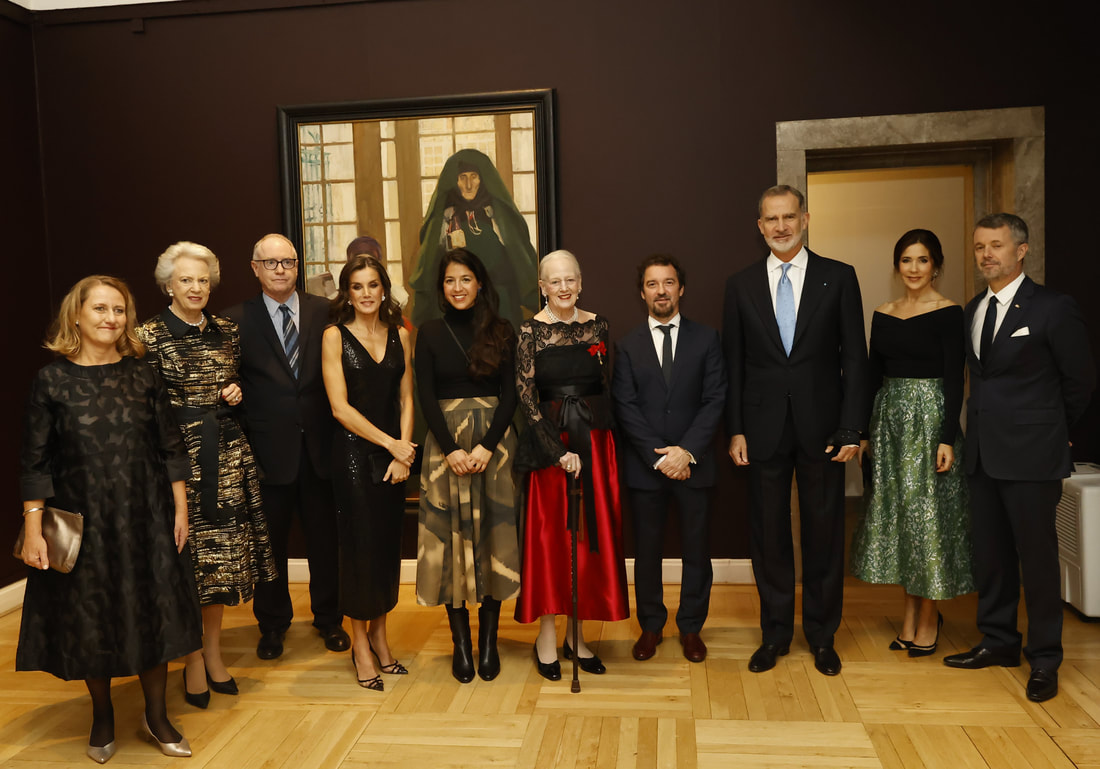 King Felipe VI and Queen Letizia hosted a reception and dinner for the Danish royal family at the Glyptoteket Museum in Copenhagen on Day 2 of State Visit to Denmark, 7th November 2023