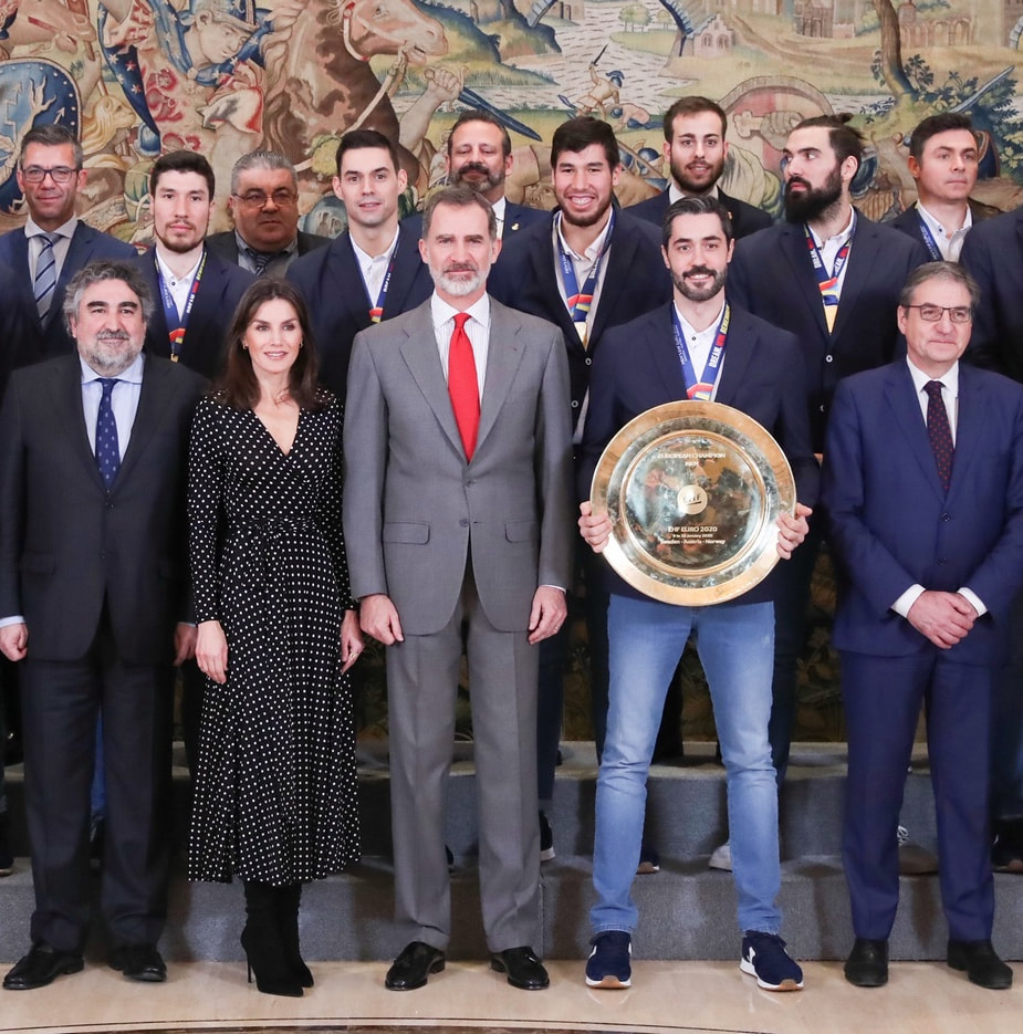King Felipe VI and Queen Letizia of Spain received the Spanish Men's National Handball Team at Zarzuela Palace on 28 January 2020