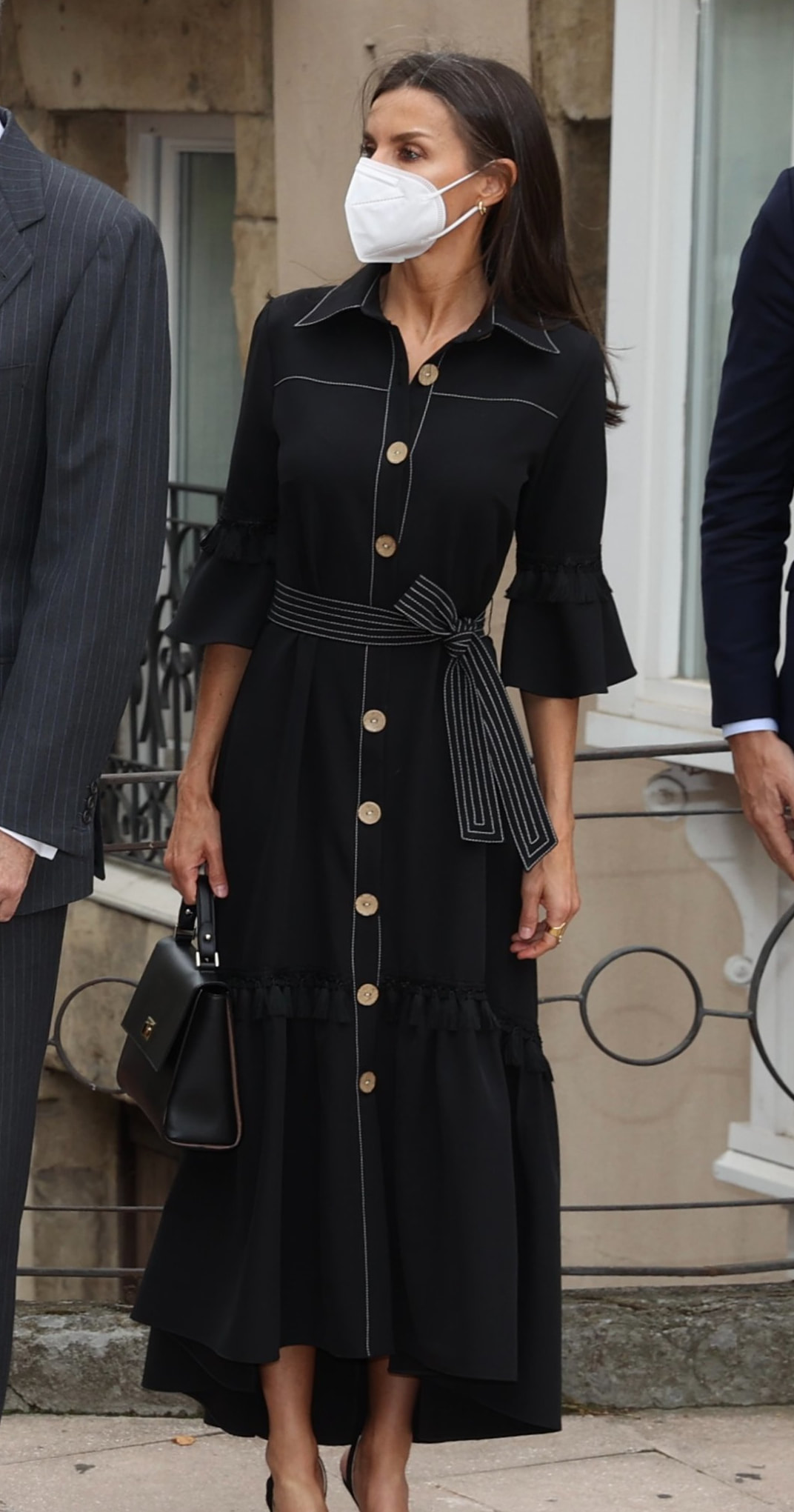 Queen Letizia wears Leyre Doueil Drago black collared dress