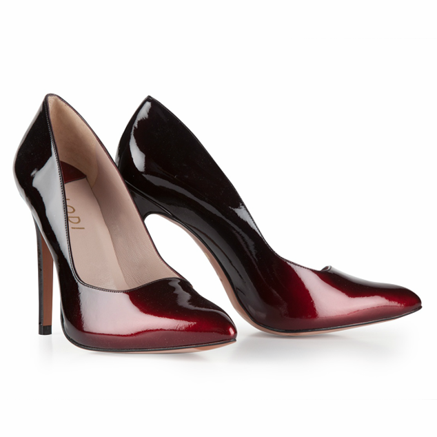 Lodi 'Sara' Ombre Patent Leather Pumps in Burgundy and Black
