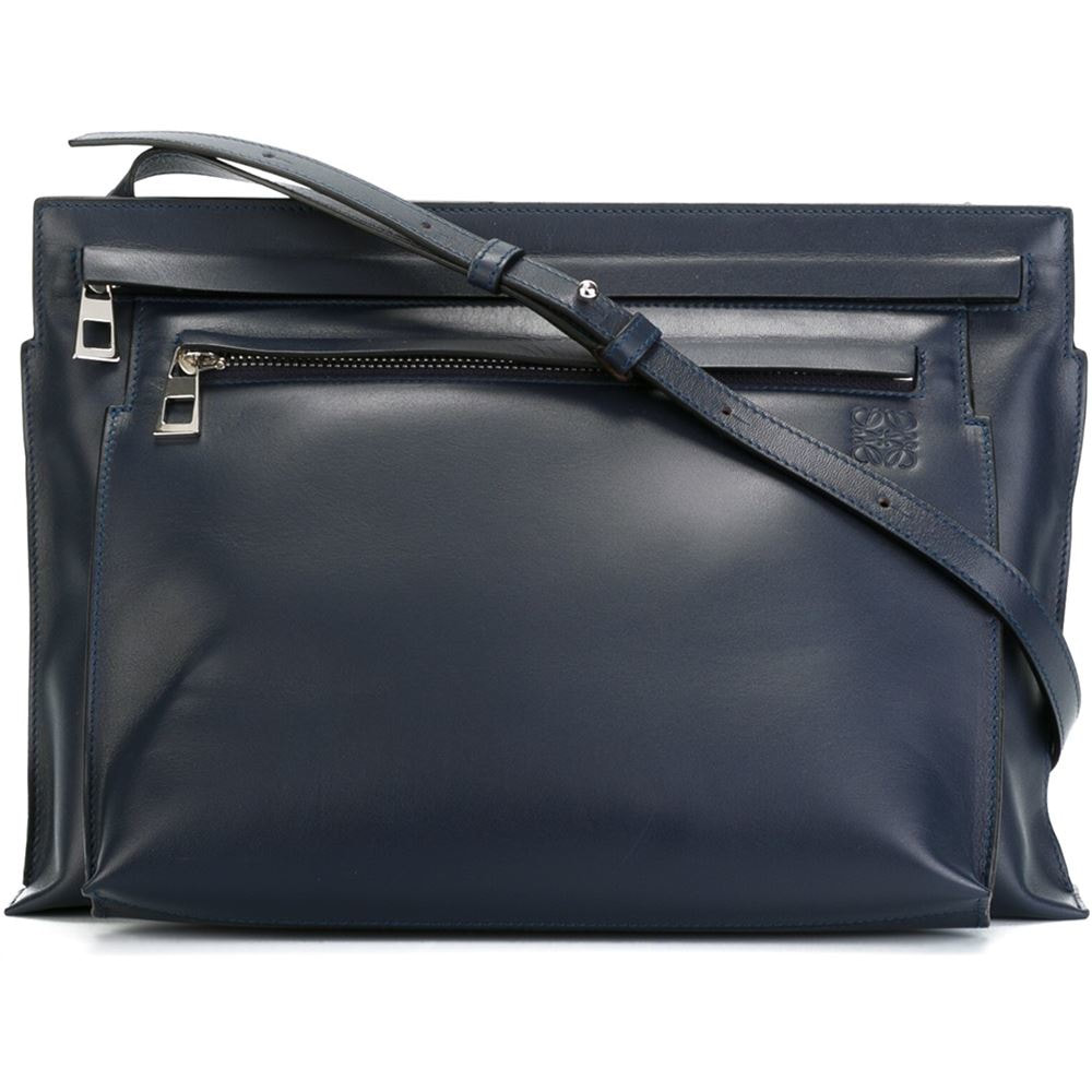 Loewe Large Double Pouch in Navy Leather