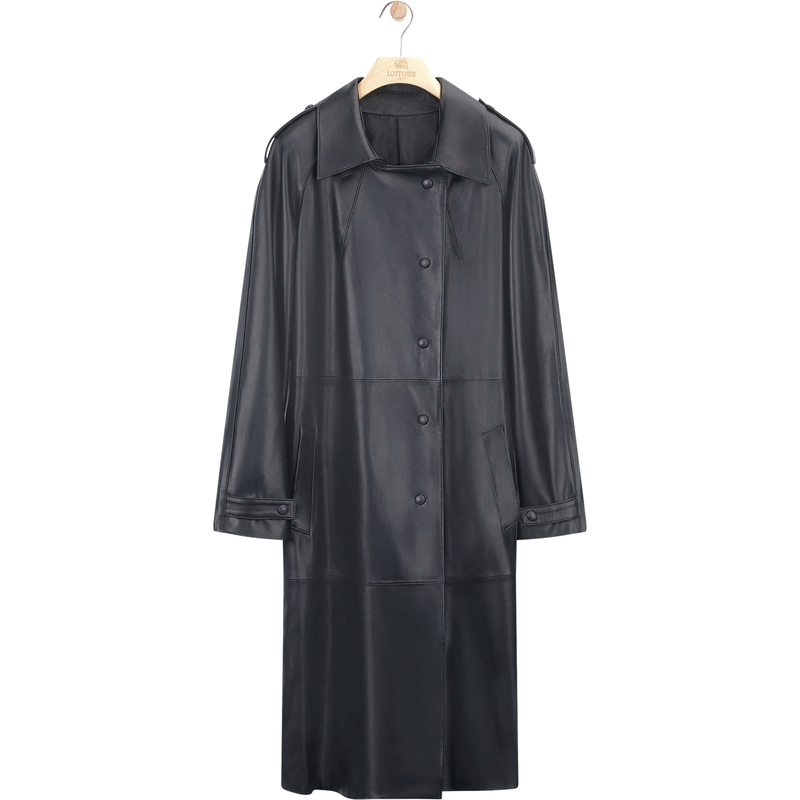 Lottusse Berlin Leather Trench Coat in Black