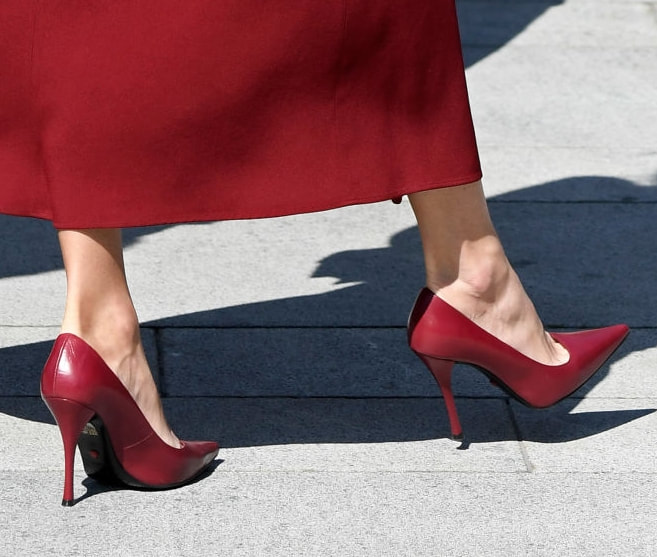 Queen Letizia wears Magrit custom ruby red pumps